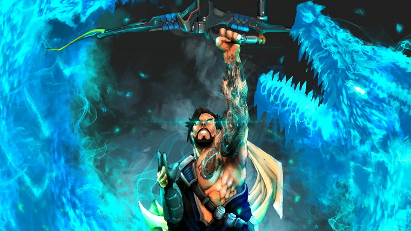 sea, one person, tattoo, arrow, illustration, front view, Hanzo (Overwatch), dragon, Overwatch, aquatic sport, lifestyles, 1080P, water, undersea, underwater