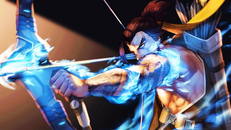adult, midsection, indoors, hair, dragon, archer, 1080P, musical equipment, group of people, occupation, computer, dark, white, stage, Hanzo (Overwatch)