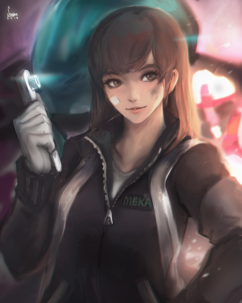 digital art, beautiful woman, mechanics, adult, looking at camera, Hana Song, illuminated, beauty, 2K, video games, waist up, portrait display, young adult