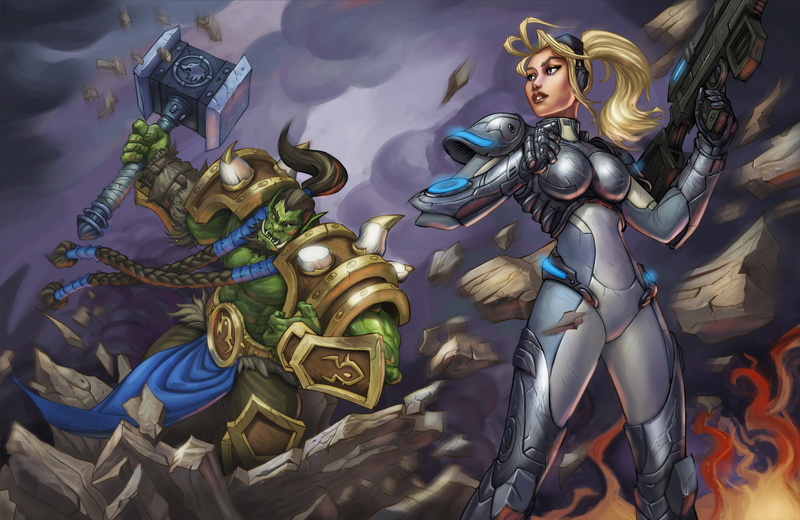 Weapon, 2K, Heroes of the Storm, Orc, Nova Terra, Warrior, Woman Warrior, Video Game, Blonde