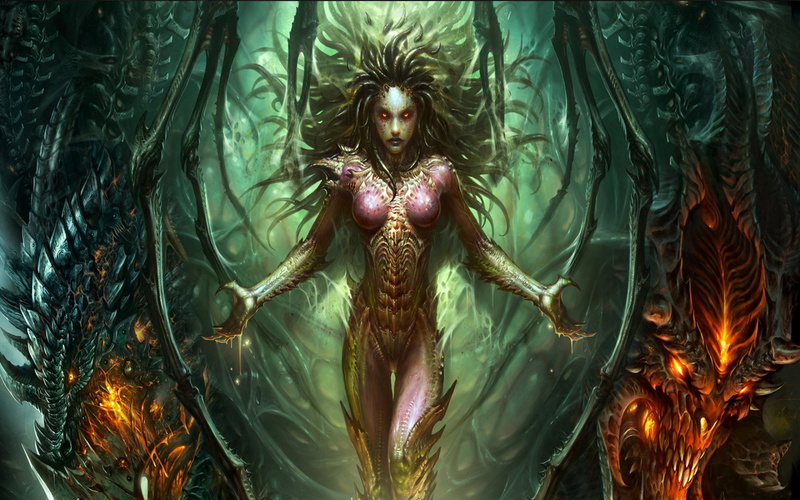 animal, illustration, Collage, close-up, Sarah Kerrigan, futuristic, biology, science, anatomy, fractal, 1080P, healthcare And Medicine, fantasy, Video Game