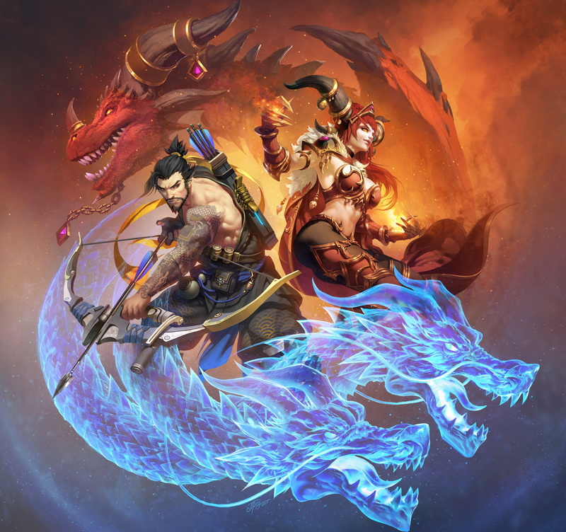 art, overwatch, hanzo, Hanzo Shimada, 4K, blizzard, dragon