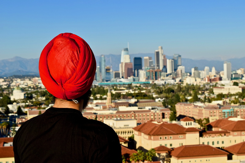 headwrap, men, los angeles, standing, usc, building exterior, real people, united states, college, city, architecture, headshot, red, rear view, ucla, adult