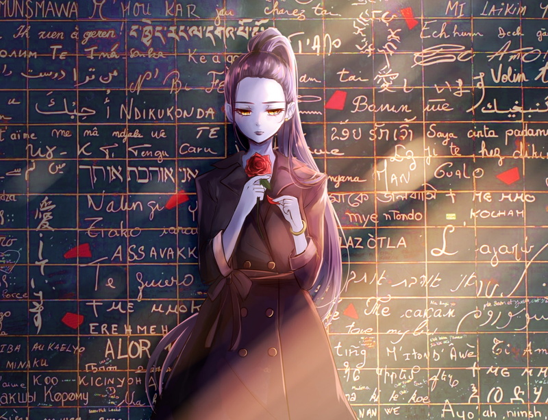 rose, video games, 720P, Overwatch, Widowmaker (Overwatch), anime girls, chalkboard, AMÉLIE LACROIX, artwork, digital art