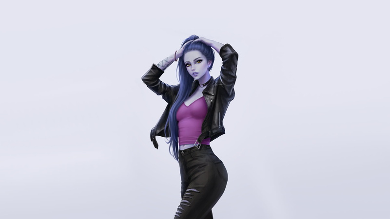women, 1080P, looking at viewer, digital art, artwork, video game art, Overwatch, video games, Widowmaker (Overwatch), illustration, simple background
