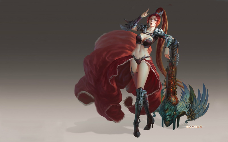 wallpapers, desktop, clothes, girlfriend, red, hd, pony, crossbow, 2K, tail, giant, sagittarius, armor, hair