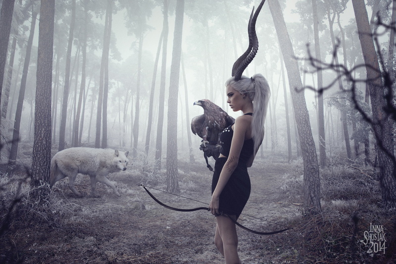 trees, wook, hunter, onions, Strelitzia, wood, 2K, cornea, crossbow, girl, lovats
