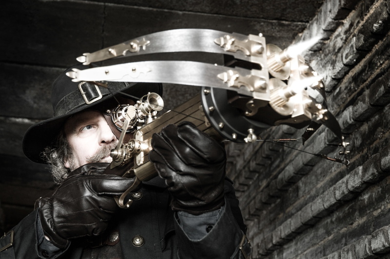 male, 4K, hat, Steampunk, crossbow
