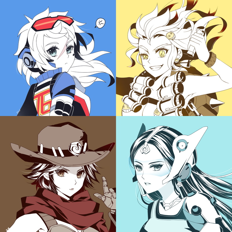 Soldier: 76, McCree (Overwatch), Overwatch, Junkrat (Overwatch), 720P, collage, Symmetra (Overwatch)