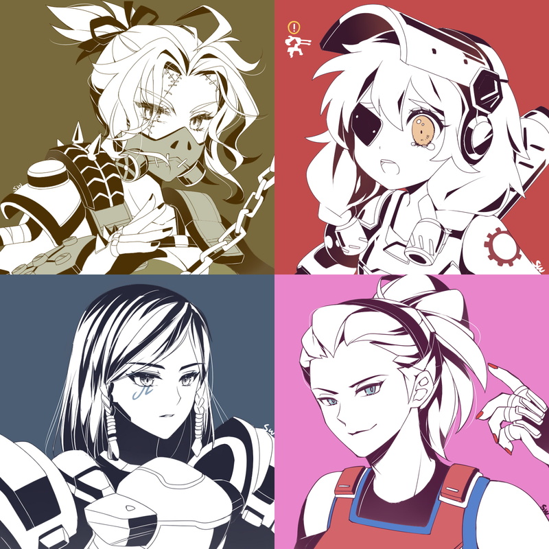 Zarya (Overwatch), Torbjörn (Overwatch), Roadhog (Overwatch), collage, Pharah (Overwatch), Overwatch, 720P