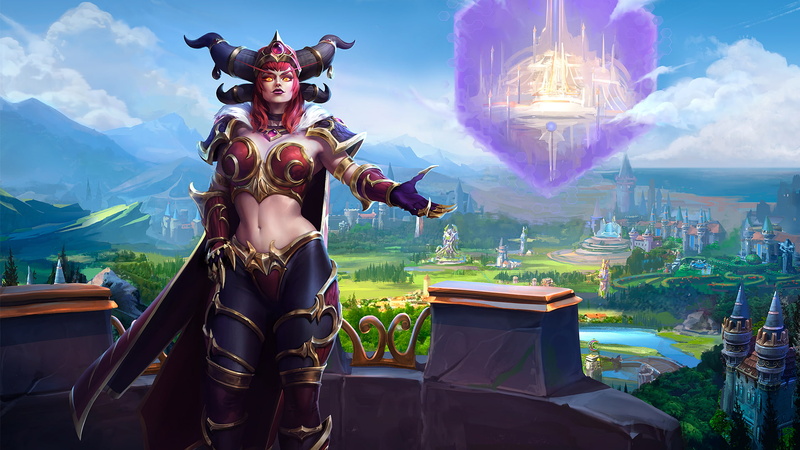 landscape, yellow eyes, cleavage, digital art, women, Blizzard Entertainment, redhead, 1080P, Warcraft, video games, Alexstrasza, belly, looking at viewer