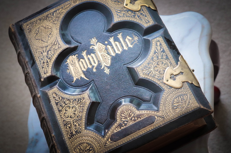 old bible, no people, family bible, carving, indoors, low angle view, building, carving - craft product, built structure, christianity, holy, belief, ancient text