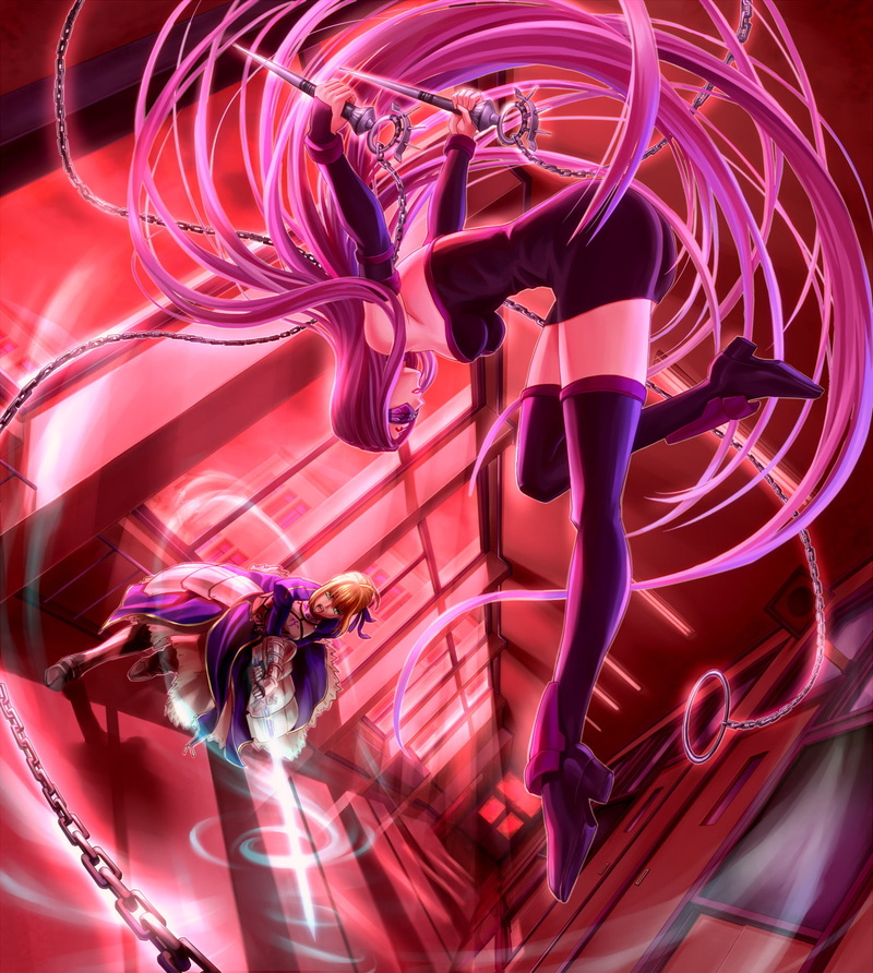 anime girls, thigh-highs, 720P, Rider (Fate/Stay Night), Saber, Fate/Stay Night