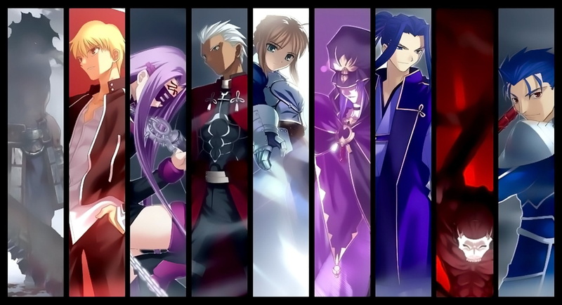 purple, indoors, art and craft, clothing, Archer (Fate/Stay Night), character, retail display, variation, digital composite, assorted, Fate/Stay Night