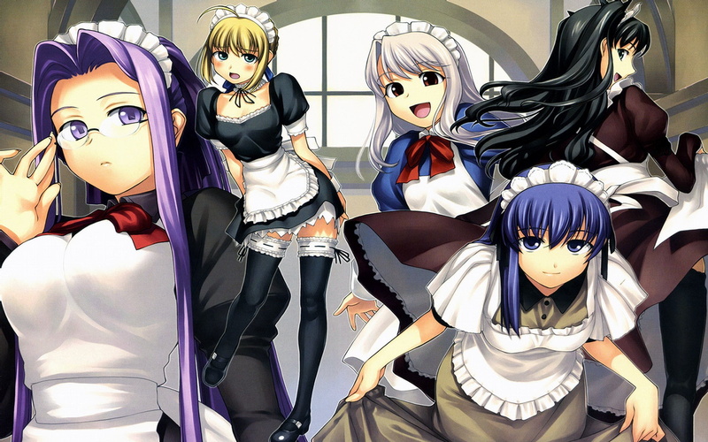 toy, art and craft, maid, indoors, store, variation, festival, Saber, Tohsaka Rin, Matou Sakura, no people, retail display, multi colored, for sale, human representation