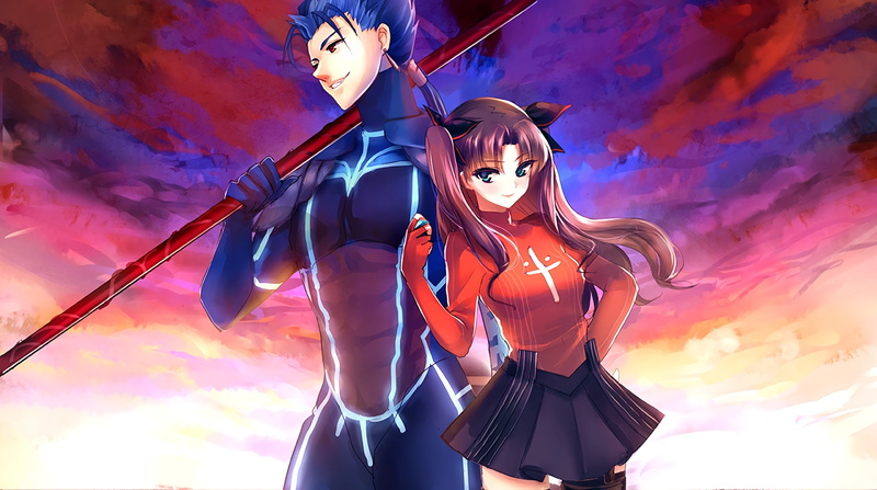 Lancer (Fate/Stay Night), Tohsaka Rin, three quarter length, lifestyles, nature, Fate/Extra, 1080P, clothing, costume, beauty in nature, looking at camera