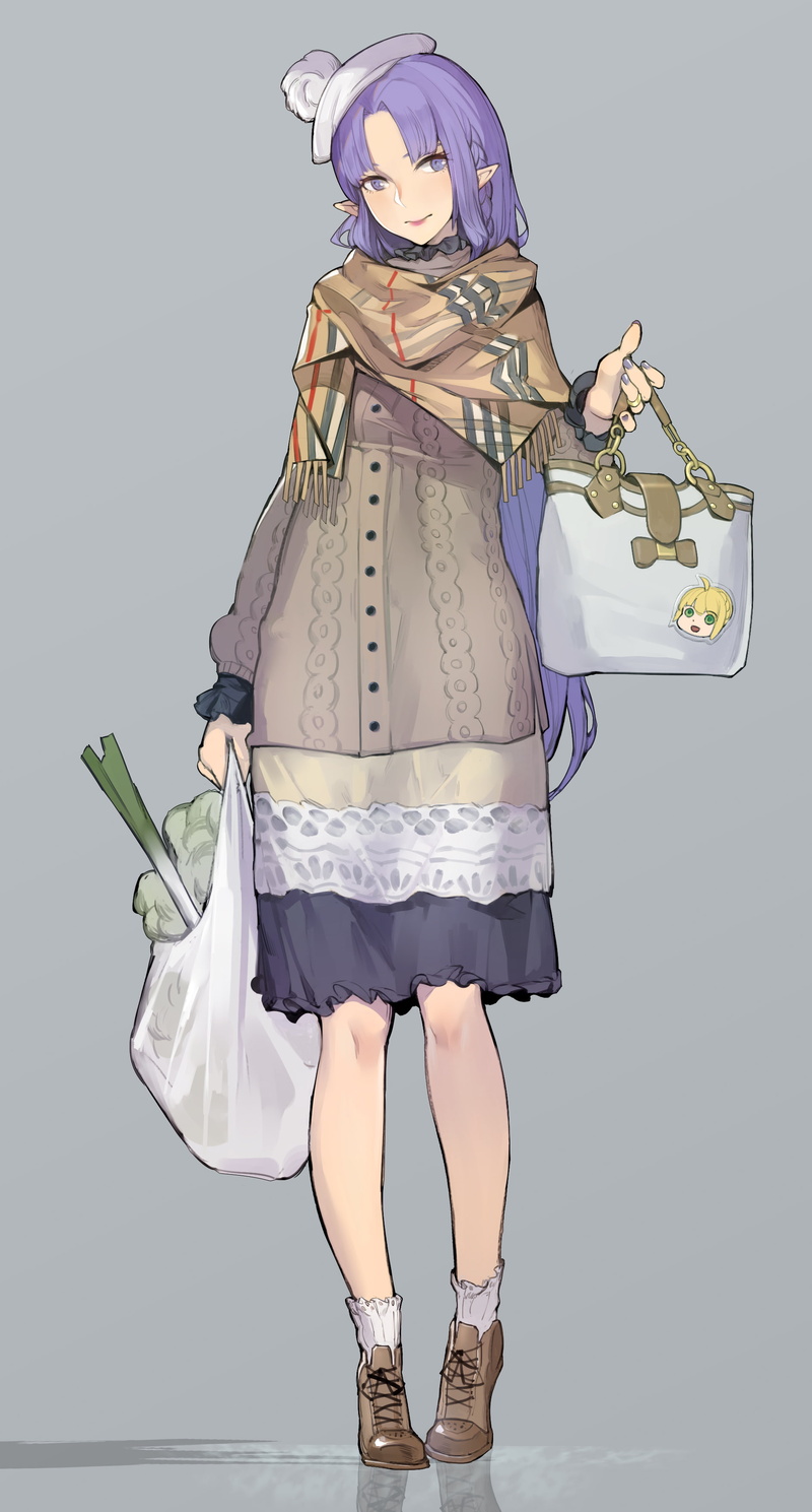one person, full length, 2K, gray background, females, shoe, shopping, fun, gray, Fate Series, human limb, shopping bag, consumerism, anime girls, fashion
