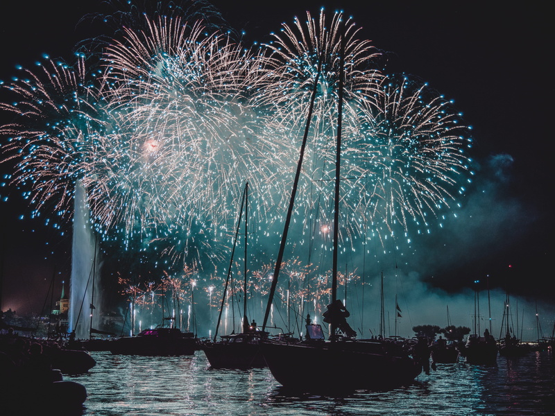 sailboat, dark, arts culture and entertainment, party, boat, transportation, firework - man made object, firework display, night, long exposure, sky, motion