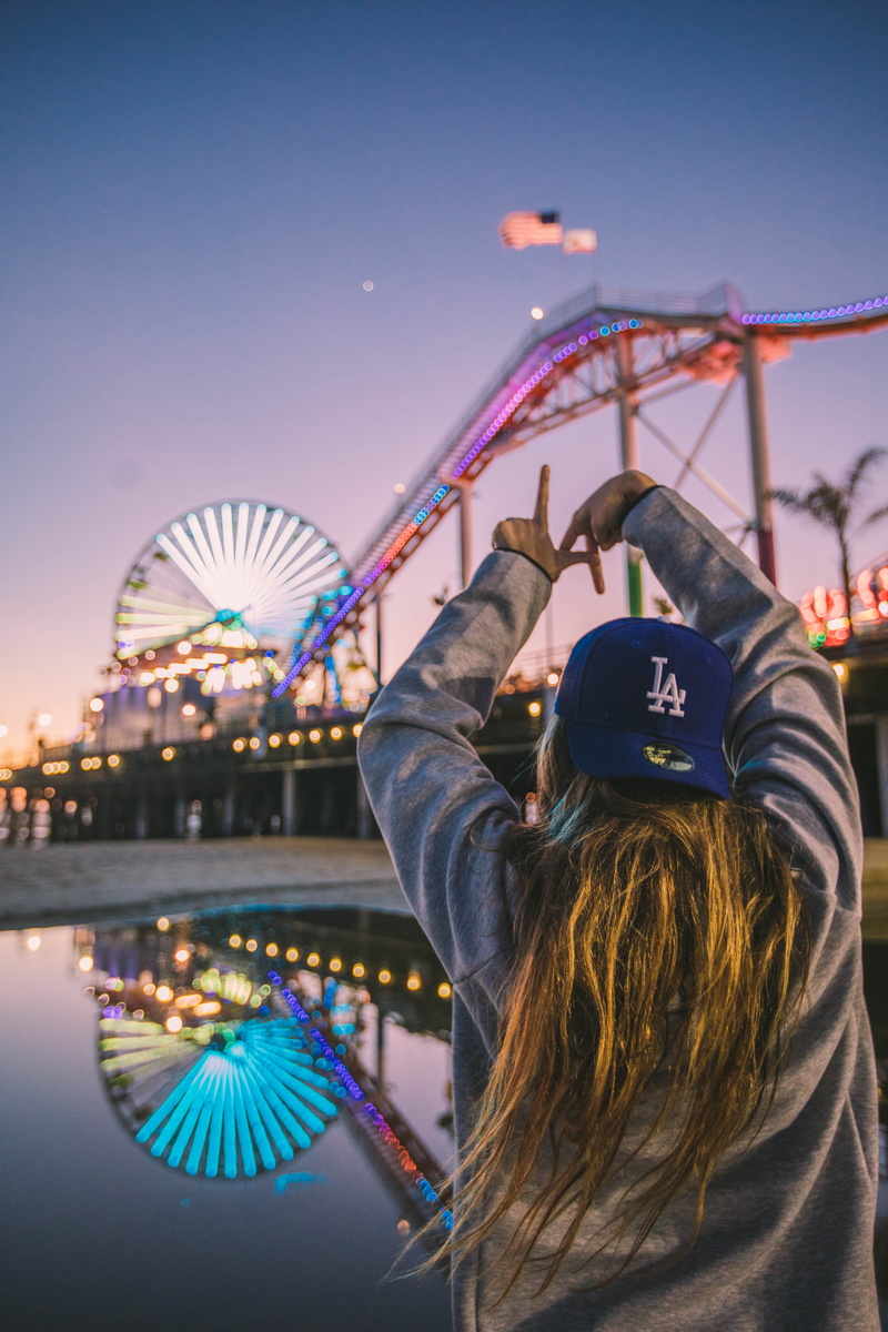 leisure activity, people, amusement park ride, socal, architecture, amusement park, ferris wheel, women, sky, technology, cali, los angeles, real people