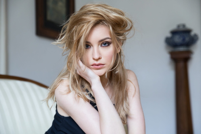 one person, domestic room, long hair, beautiful woman, eyeshadow, hair, headshot, face, looking at camera, women, blonde, young women, blue eyes, 1080P