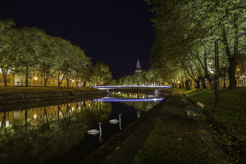 architecture, park, illuminated, lake, finnish, turku, 5K, tranquility, river, water, scenics - nature, beauty in nature, nature, reflection, plant, no people