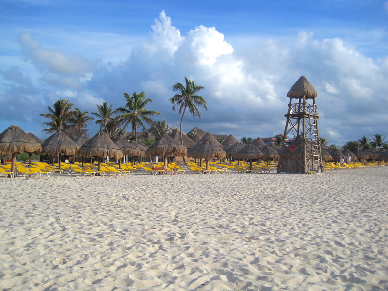 island, summer, near, beach, gazebo, tower, seashore, cancun  mexico, vacations, tower  beach, coastline, hut, brown, 2K, sand, sea, clouds, palm, beach