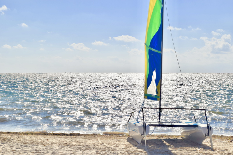 beach, horizon over water, tranquility, horizon, land, motion, day, water, cloud - sky, mexico, puerto morelos, boat, beauty in nature, ocean, sun, idyllic