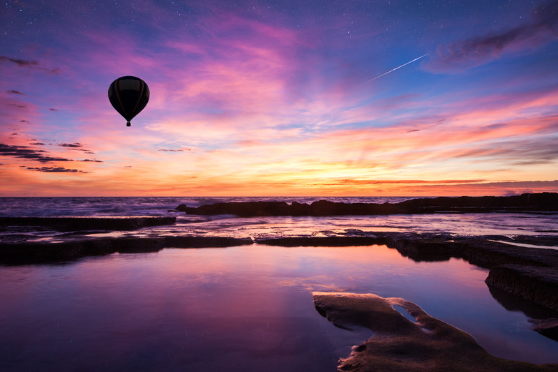 water, Sunset, sea, 70mm, balloon, sunrise - Dawn, air, summer, Canon  450D, suma, body of water, Sigma, scenics, hot Air Balloon, travel, nature, momentos