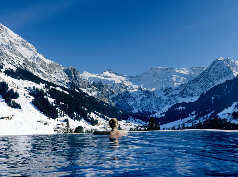 sky, pool, tourism, day, travel, snow, cold temperature, non-urban scene, environment, 4k, 5k, no people, mountain, frozen, clear sky, Switzerland, mountain range