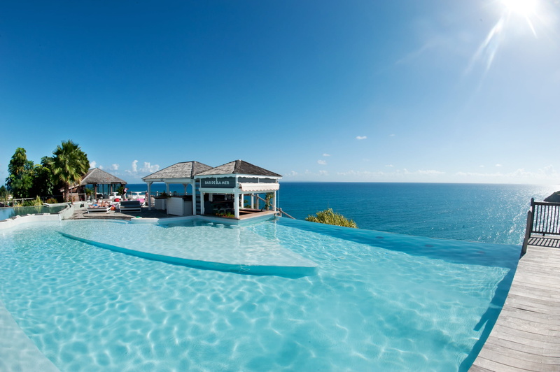 sea, island, sky, tropics, horizon over water, scenics - nature, modern, tourist Resort, architecture, vacations, tranquil Scene, tropical Climate, built Structure