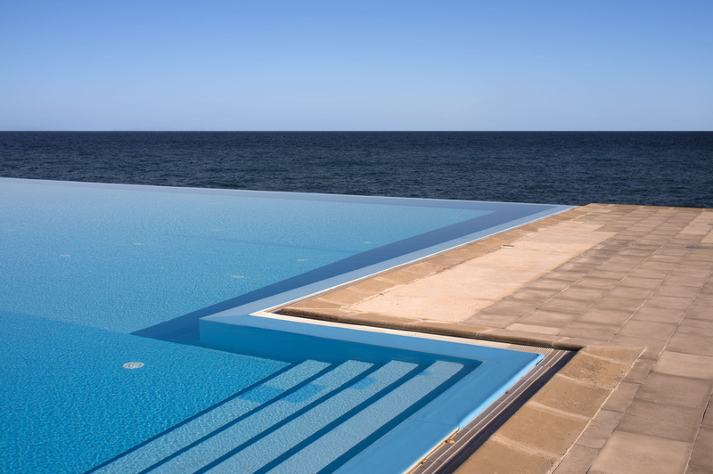 luxury, sky, swimming pool, blue, day, 2K, no people, sunlight, pool, tranquility, portugal, sea, tranquil scene, scenics - nature, horizon over water