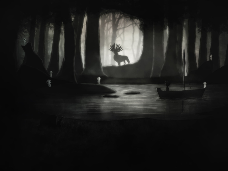 painting, one person, forest, adult, boy, dark, stage, men, deer, mid-air, human body part, day, night, indoors, nature, silhouette, leisure activity, full length