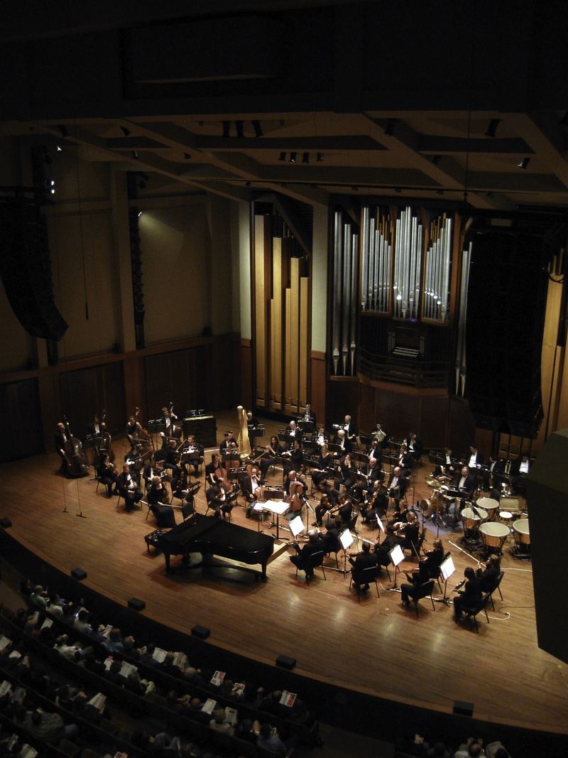 architecture, stage, table, orchestra, music, chair, no people, arts culture and entertainment, Benaroya Hall, seat, playing, public domain, Washington