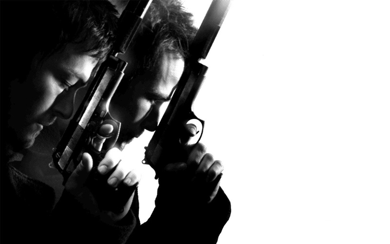 white background, adult, copy space, indoors, arts culture and entertainment, Norman Reedus, studio shot, music, musical instrument, holding, 720P, gun