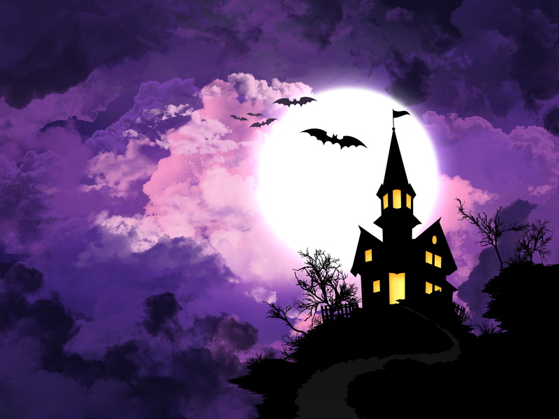 Haunted House, Moon, 4K, 4K, Bats