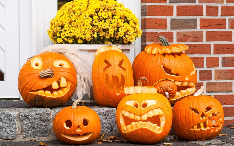 funny, lanterns, pumpkin, 2K, faces, jack, o, halloween