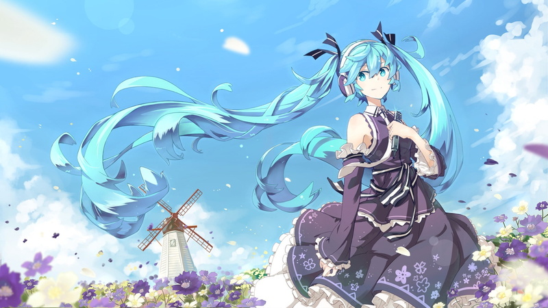 1080P, cloud - sky, real people, Hatsune Miku, windmill, lifestyles, representation, outdoors, anime girls, day, sky, standing, sunlight, Vocaloid, art and craft