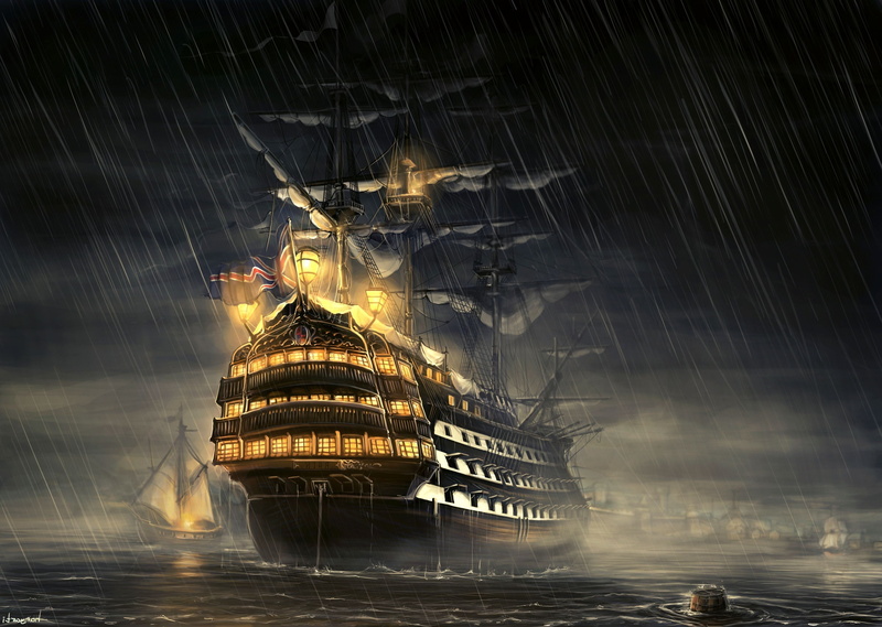 2K, sea, haryarti, artwork, Old Ship, rain, ship