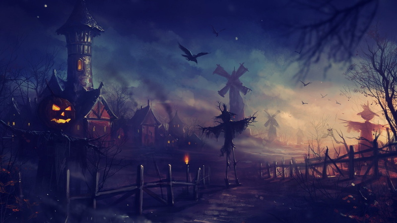 night, architecture, communication, sign, outdoors, city, fog, fire, no people, street, 1080P, sky, dark, nature, burning, dusk, artwork halloween haryarti scarecrows windmills spooky