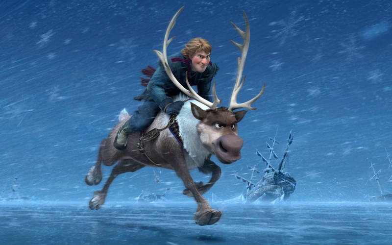 arms raised, snow, nature, Movie, portrait, people, one animal, Kristoff (Frozen), winter, Sven (Frozen), deer, day, motion, 1080P, Frozen (Movie), Frozen