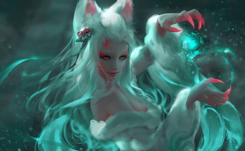 cat ears, digital art, 2K, long nails, League of Legends, video game girls, animal ears, fan art, Nixeu, anime girls, artwork, digital painting