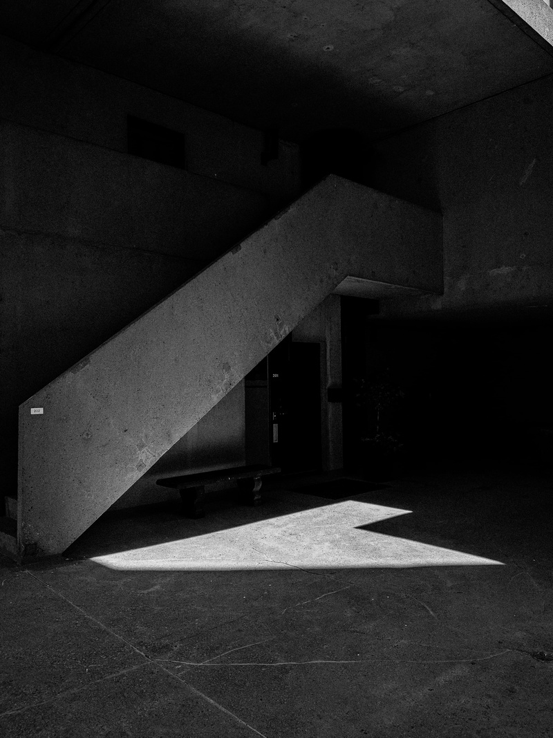 light - Natural Phenomenon, condo, dark, vanishing Point, interior, minimal, shadow, 202, wall - Building Feature, door, backgrounds, staircase, empty
