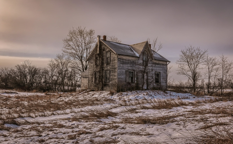 abandoned, landscape, building exterior, outdoors, 1080P, built structure, tree, house, old, cloud - sky, bare tree, nature, architecture, cold temperature
