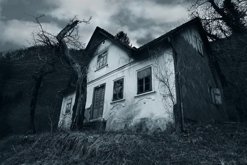 white, spooky, obsolete, demolished, day, abandoned, old, tree, no people, residential district, built structure, outdoors, cloud - sky, 2K, sky, building