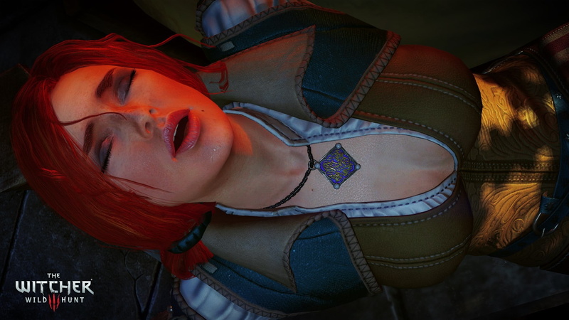 closed eyes, women, 1080P, The Witcher 3: Wild Hunt, cleavage, Triss Merigold, open mouth
