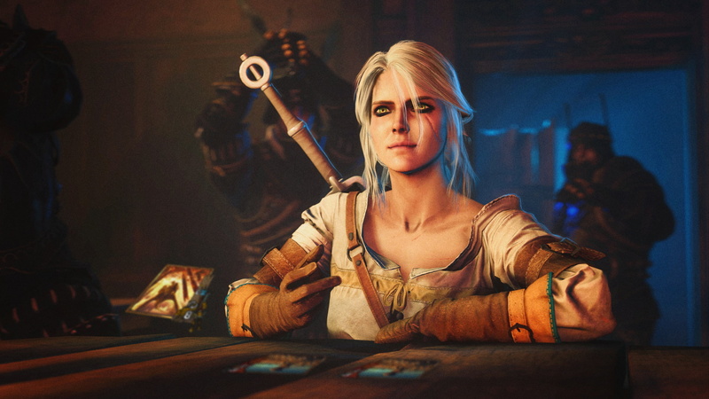 The Witcher 3: Wild Hunt, Gwent, green eyes, Cirilla, The Witcher, screen shot, Cirilla Fiona Elen Riannon, CD Projekt RED, Ciri, white hair, 1080P, video game characters