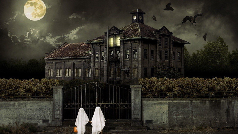 haunted, house, moon, mansion, clouds, ghost, holiday, scary, halloween, spooky, absrtract, evening, 1080P