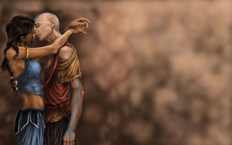 Kiss, heterosexual couple, lifestyles, women, togetherness, standing, hair, clothing, adult, emotion, love, Katara (Avatar), two people, bonding, people