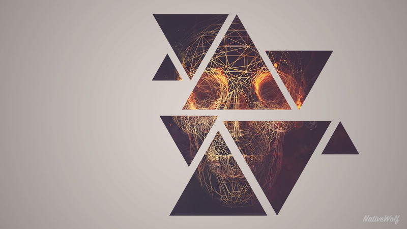 skull, abstract, creativity, 1080P, geometric shape, digital composite, design, paper, copy space, no people, star shape, brown, gray background, communication