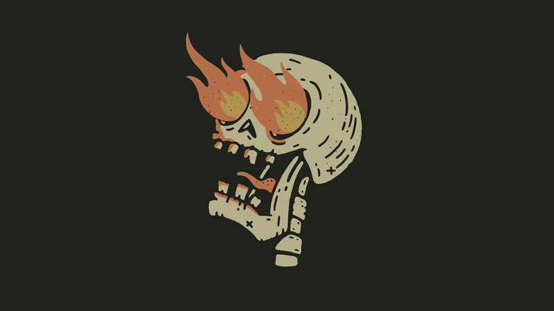 Skull and Bones, 2K, fire, digital, skull, minimalism, calavera, simple background, simple